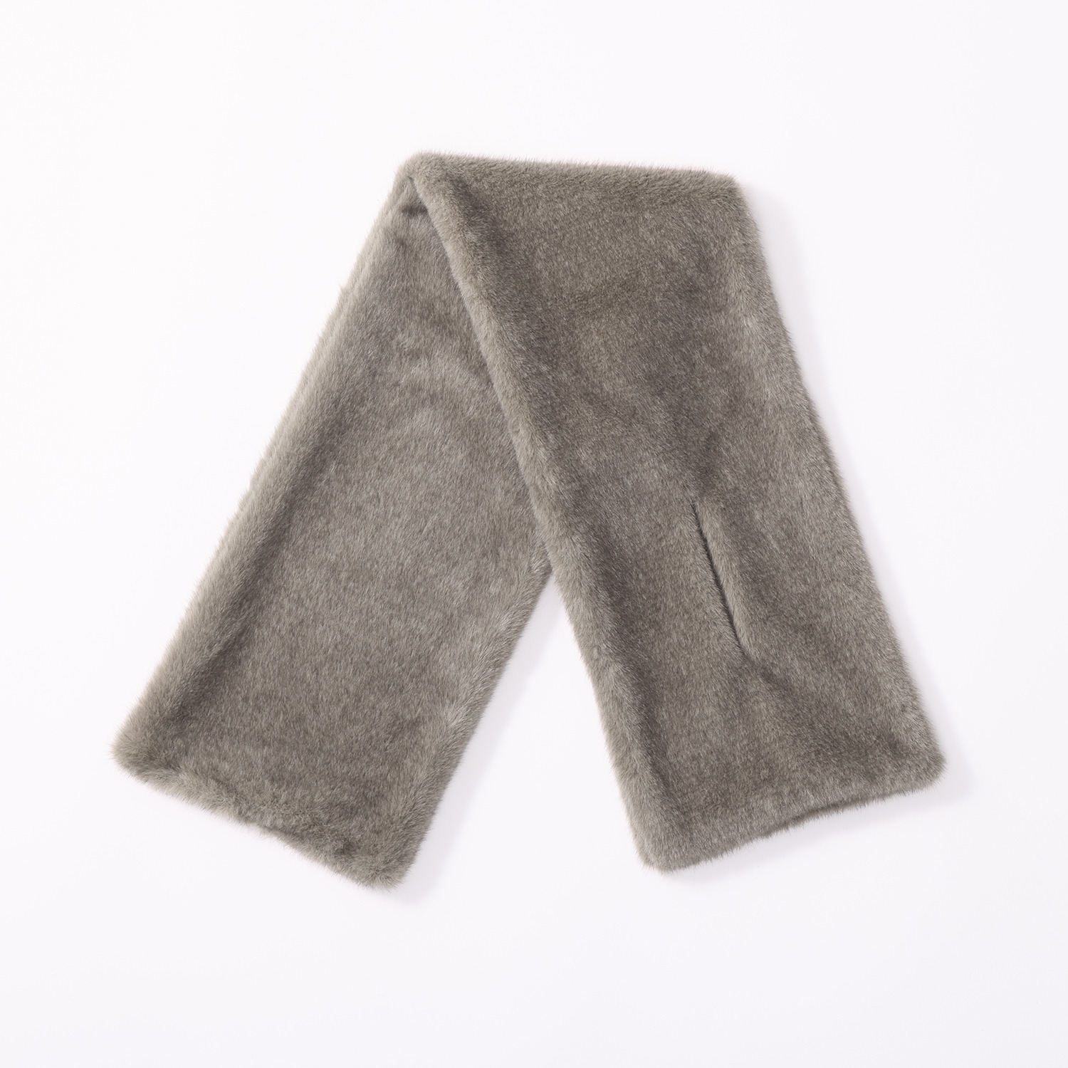 ティエドゥール キラキラブローチ付 ミンク調フェイクファー スタンドネックベスト＆ マフラー