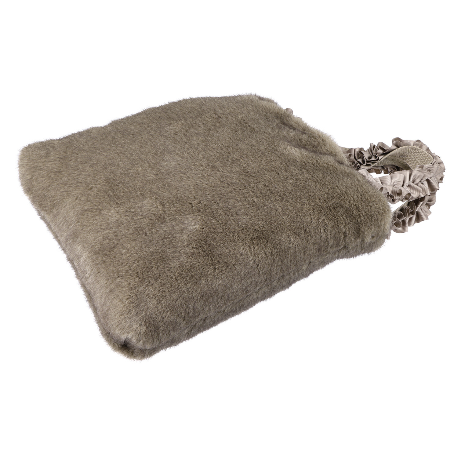 ティエドゥール キラキラブローチ付 ミンク調フェイクファー フリルハンドル トートバッグ