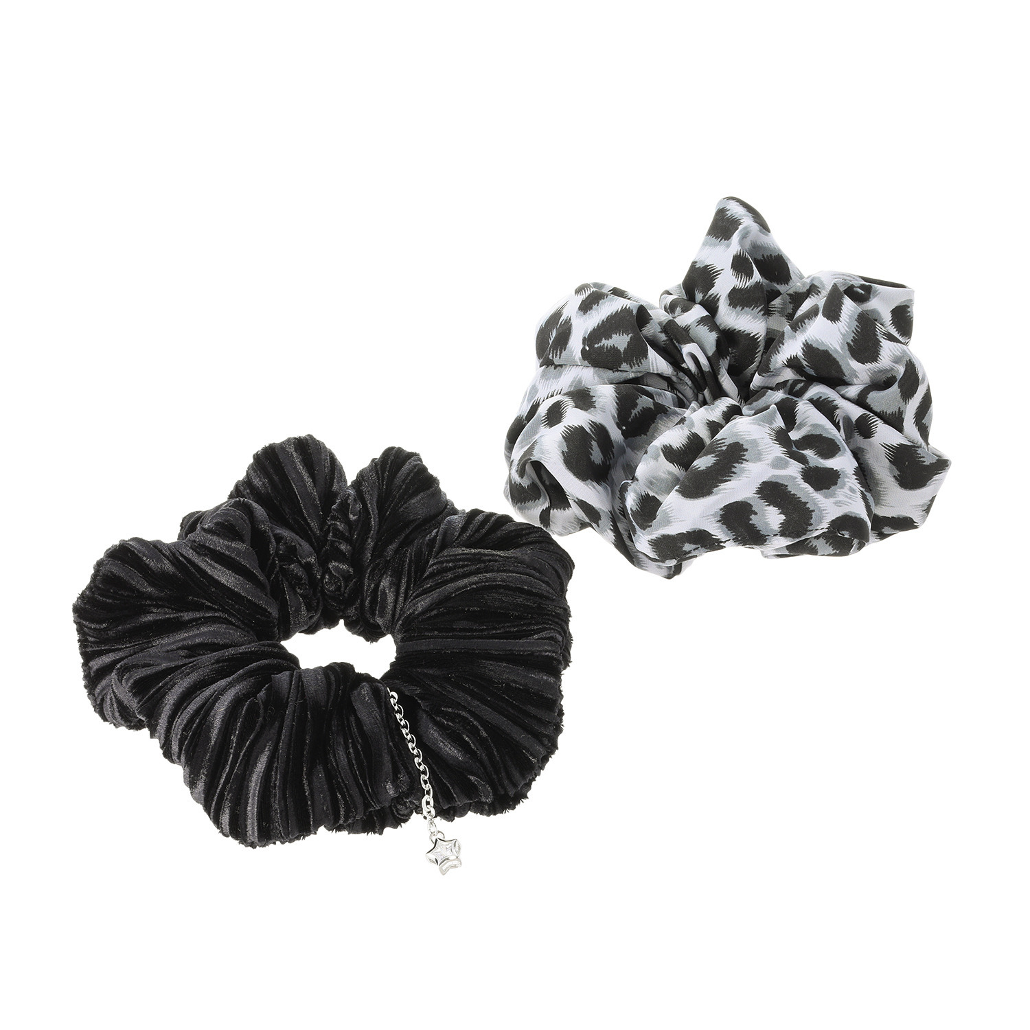 シマ・リリアーナ レオパード柄＆ チャーム付 ベルベットシュシュ ２点セット