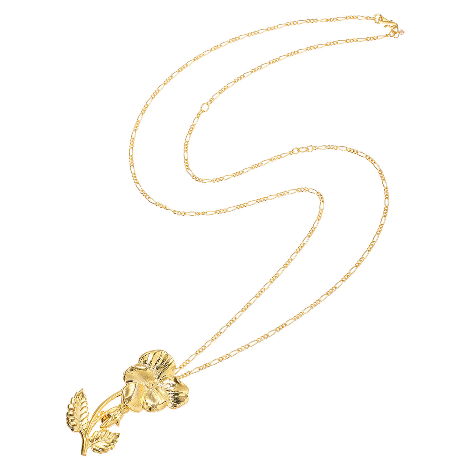 シマ・リリアーナ フラワーモティーフ ペンダントブローチ＆ ロングチェーンネックレス