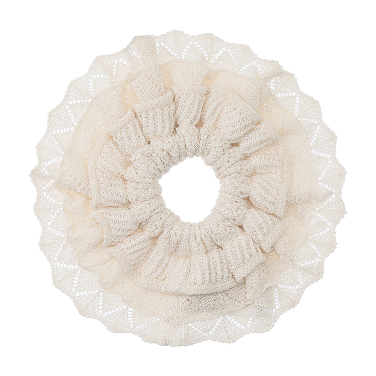 エウラーカ ウォッシャブルシルク レーシー柄フリル ニットシュシュ