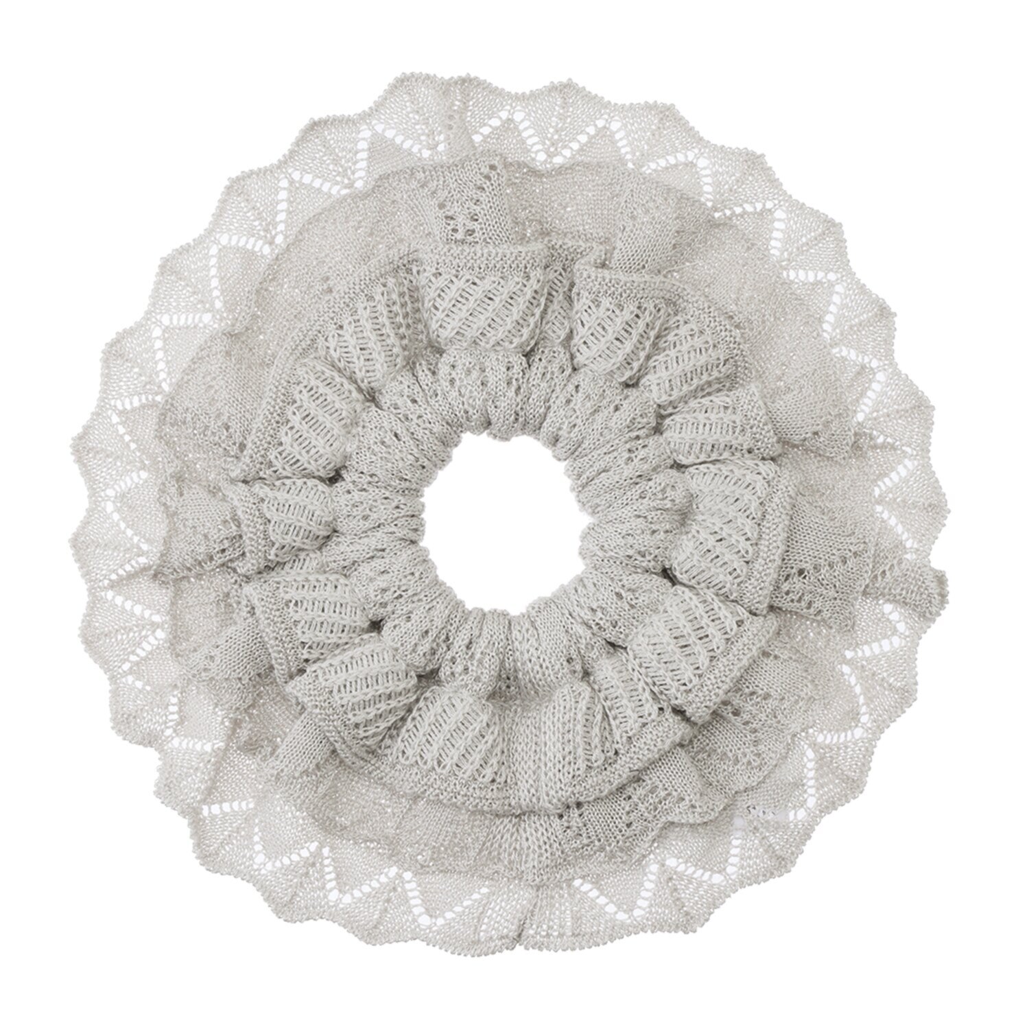 エウラーカ ウォッシャブルシルク レーシー柄フリル ニットシュシュ