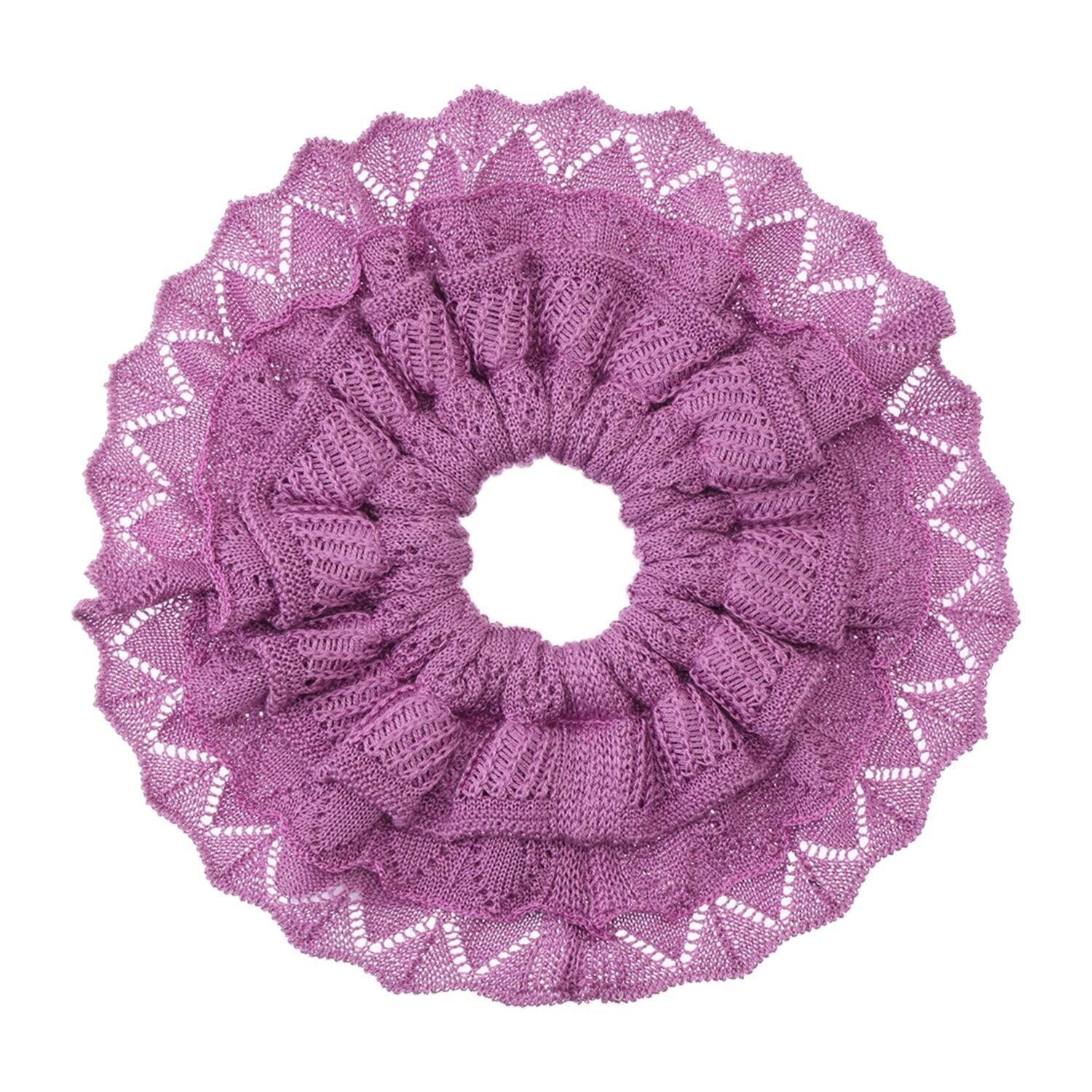 エウラーカ ウォッシャブルシルク レーシー柄フリル ニットシュシュ