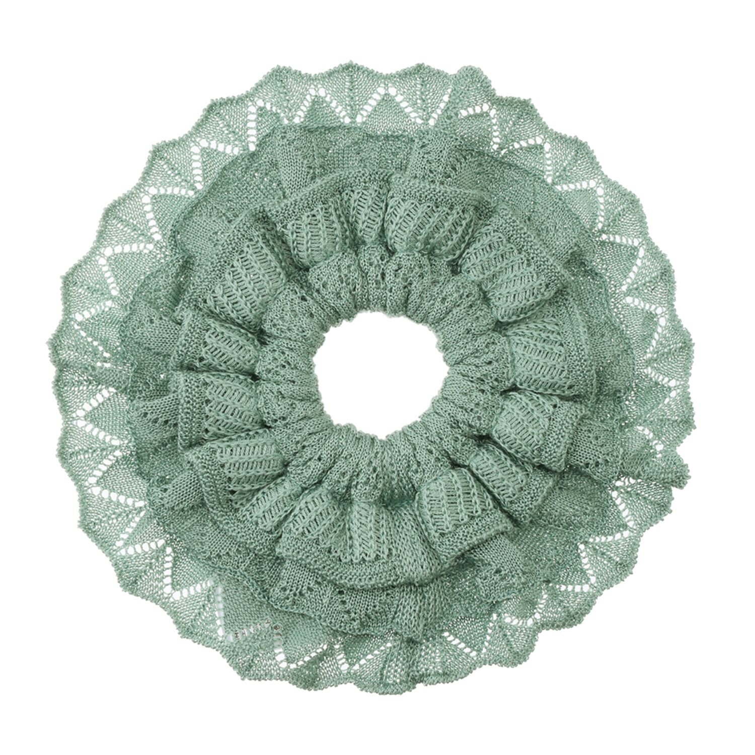 エウラーカ ウォッシャブルシルク レーシー柄フリル ニットシュシュ