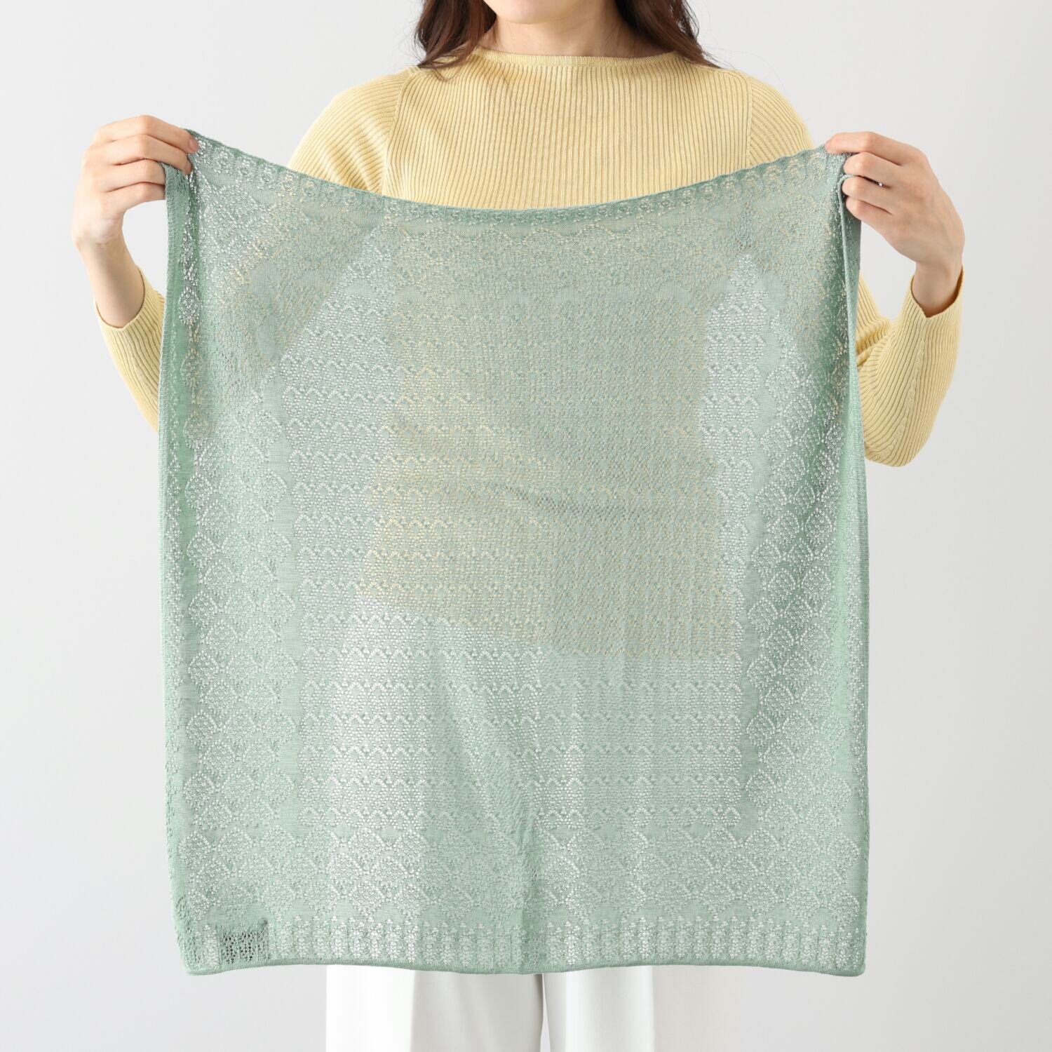 エウラーカ ウォッシャブルシルク レーシー柄 ニットスカーフ