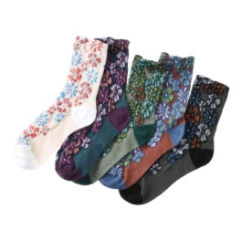 韓国トレンド 雑貨コレクション レトロカラフル花柄 靴下５足セット