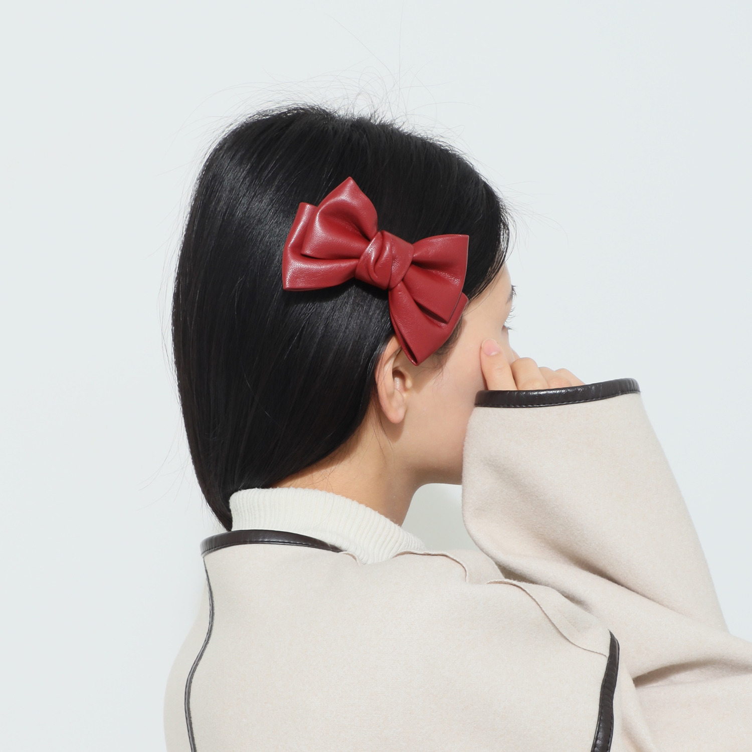 韓国トレンド 雑貨コレクション フェイクレザー リボンクリップ