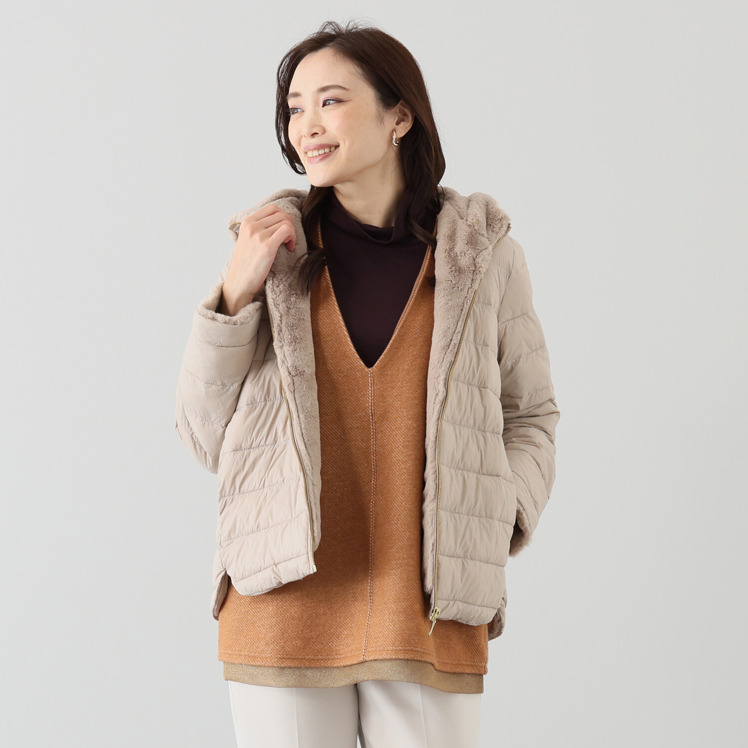 アンリック　オー　ブルー フェイクファーアクセント ファイバーダウン 大人な上品コート