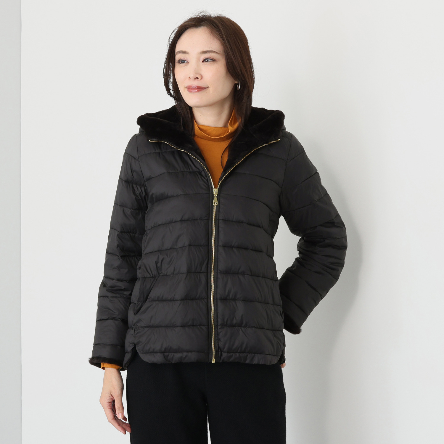 アンリック　オー　ブルー フェイクファーアクセント ファイバーダウン 大人な上品コート