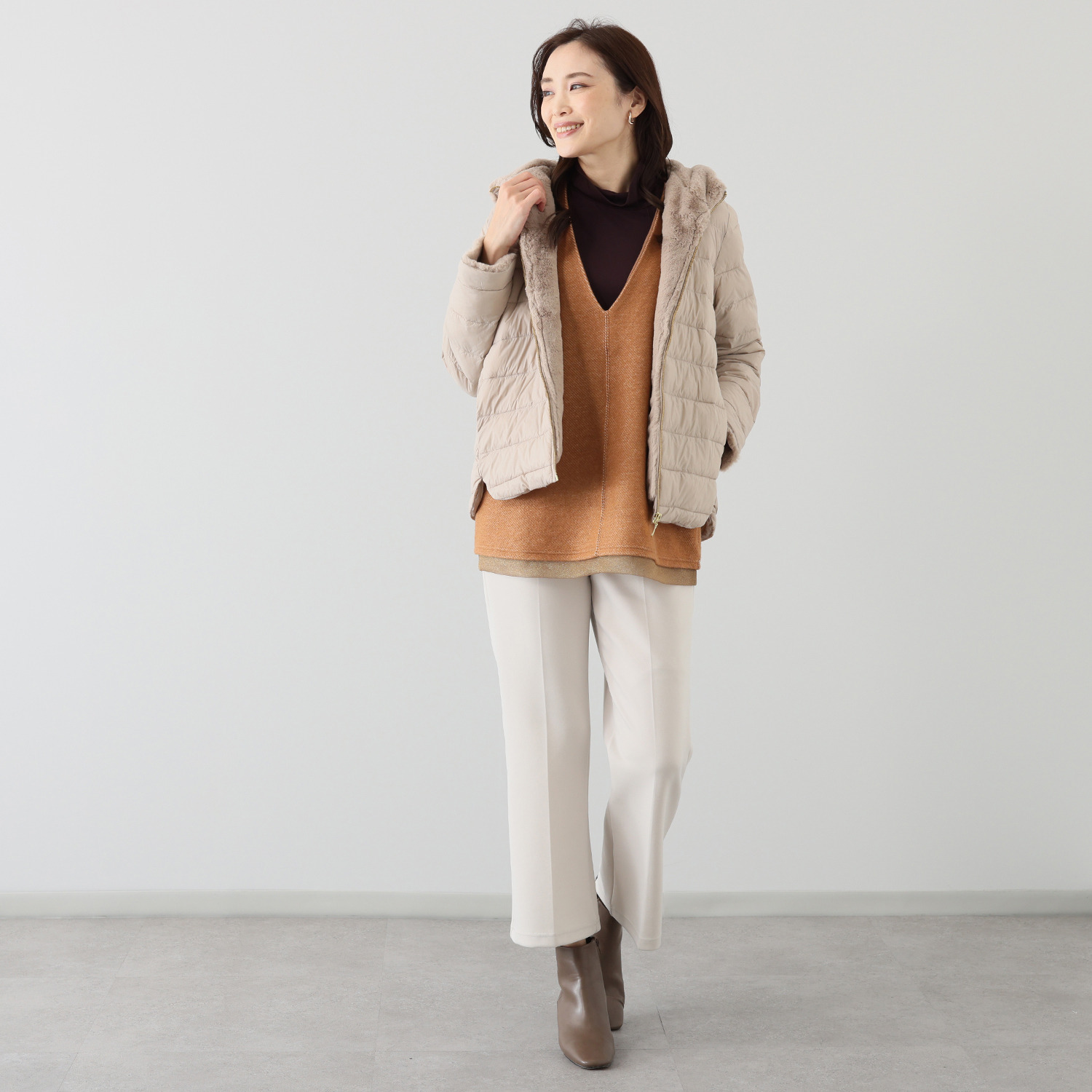 アンリック　オー　ブルー フェイクファーアクセント ファイバーダウン 大人な上品コート