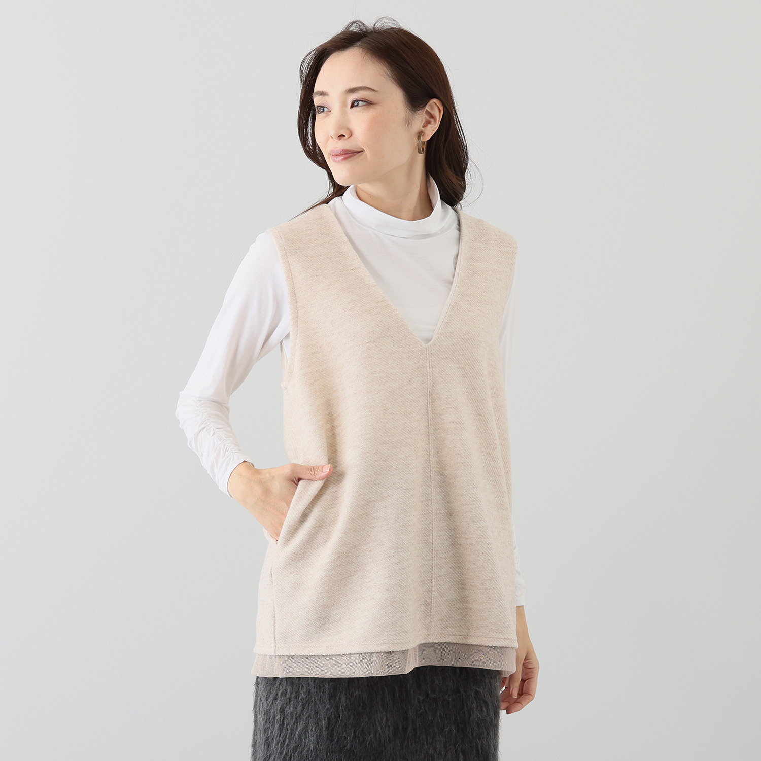 アンリック　オー　ブルー ウール混インレー ラメチュールアクセント チュニックジレ