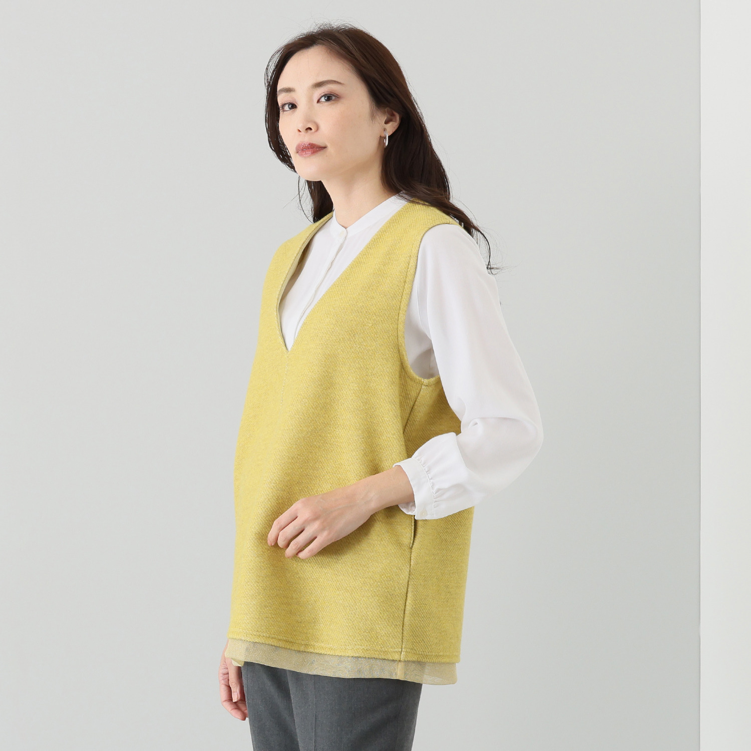 アンリック　オー　ブルー ウール混インレー ラメチュールアクセント チュニックジレ