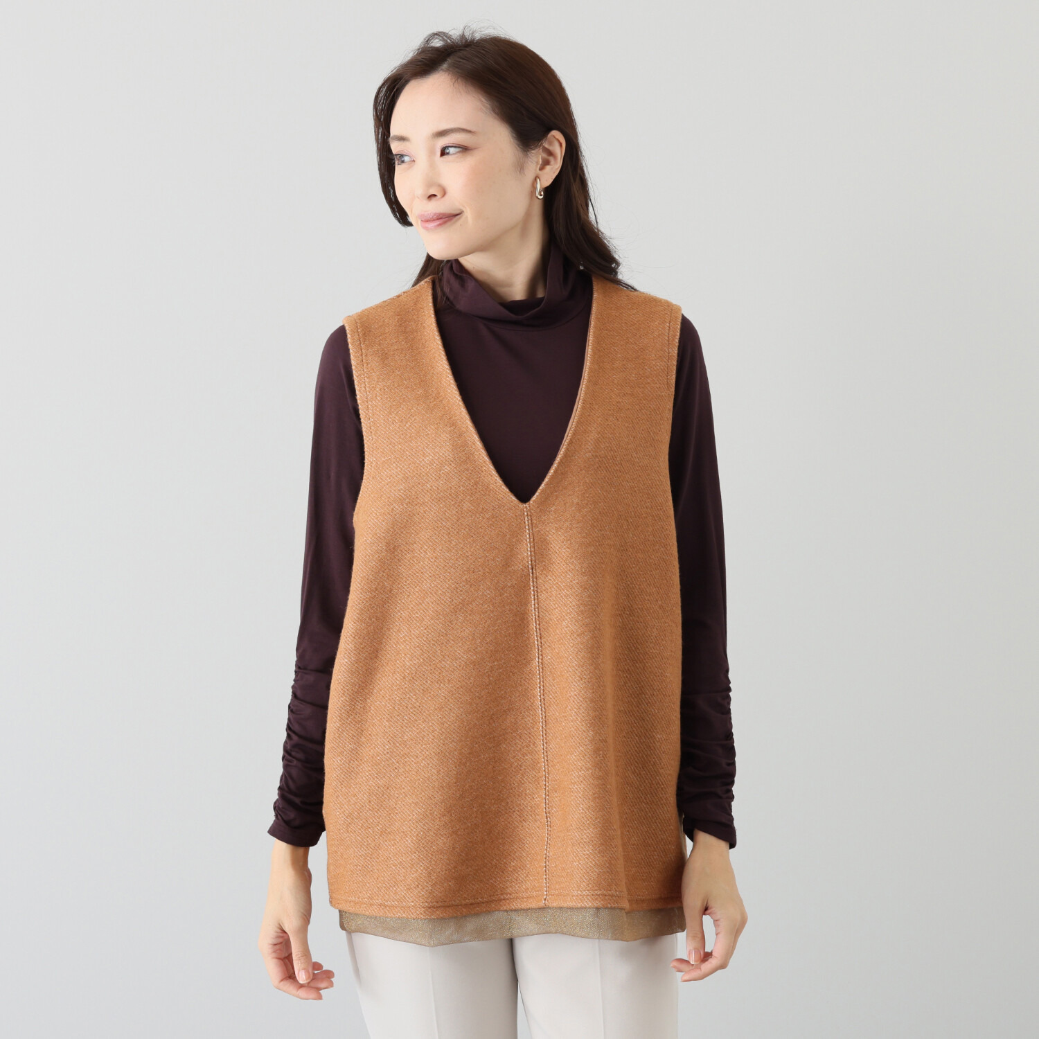 アンリック　オー　ブルー ウール混インレー ラメチュールアクセント チュニックジレ