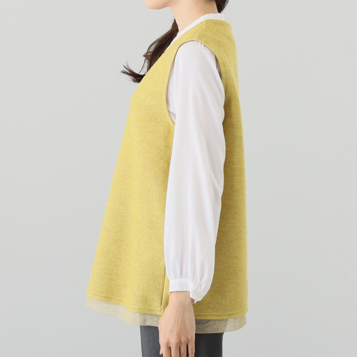 アンリック　オー　ブルー ウール混インレー ラメチュールアクセント チュニックジレ