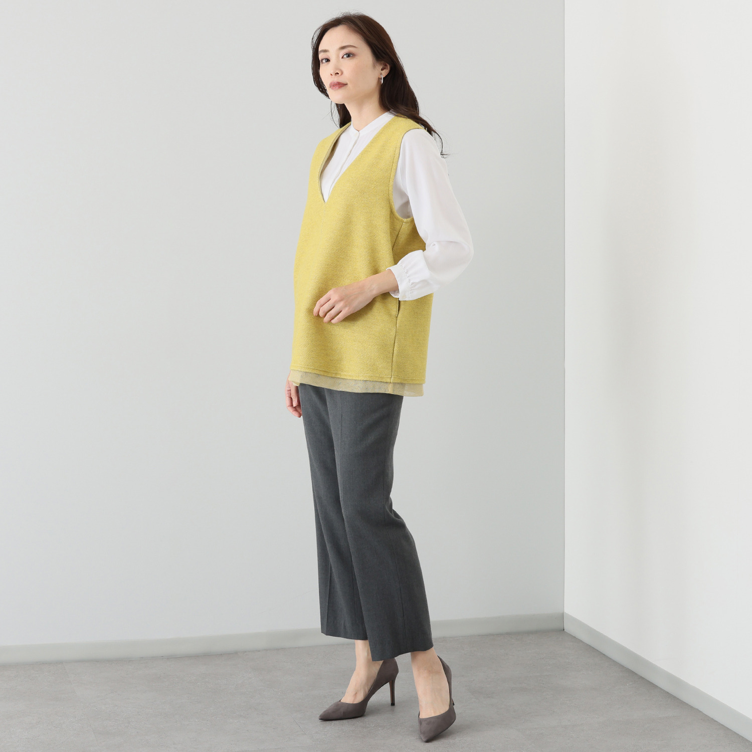 アンリック　オー　ブルー ウール混インレー ラメチュールアクセント チュニックジレ