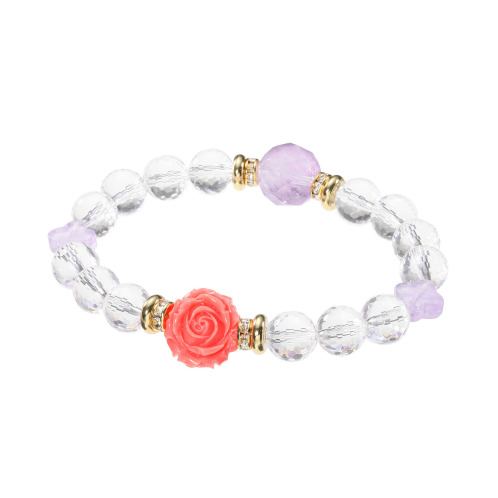 マイクローバー　ステンレス　アメシスト＆　ロッククリスタルクォーツ　ローズブレスレット