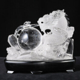 マイクローバー 水晶 龍如意宝珠 彫刻置物 ＜鑑別書付＞