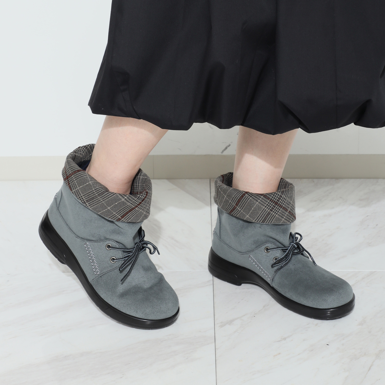 トップドライ スエード調チェック柄 ２ウェイブーツ