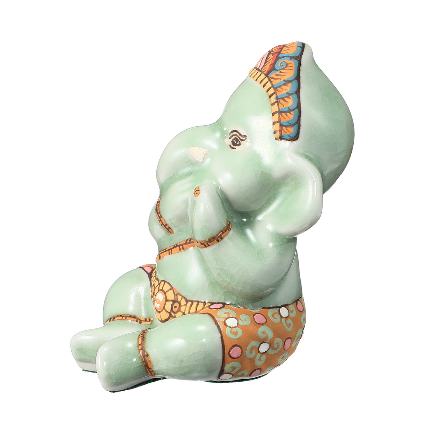 祝！１５周年 プラピカネ タイ伝統“セラドン焼き” 笛吹きベイビーピカネ像 〜莫大な金財・ 巨大な幸福〜