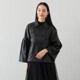 ブルーコレクション しなやかに！華やかに！ フェイクレザー ダブルブレスト ミドルジャケット