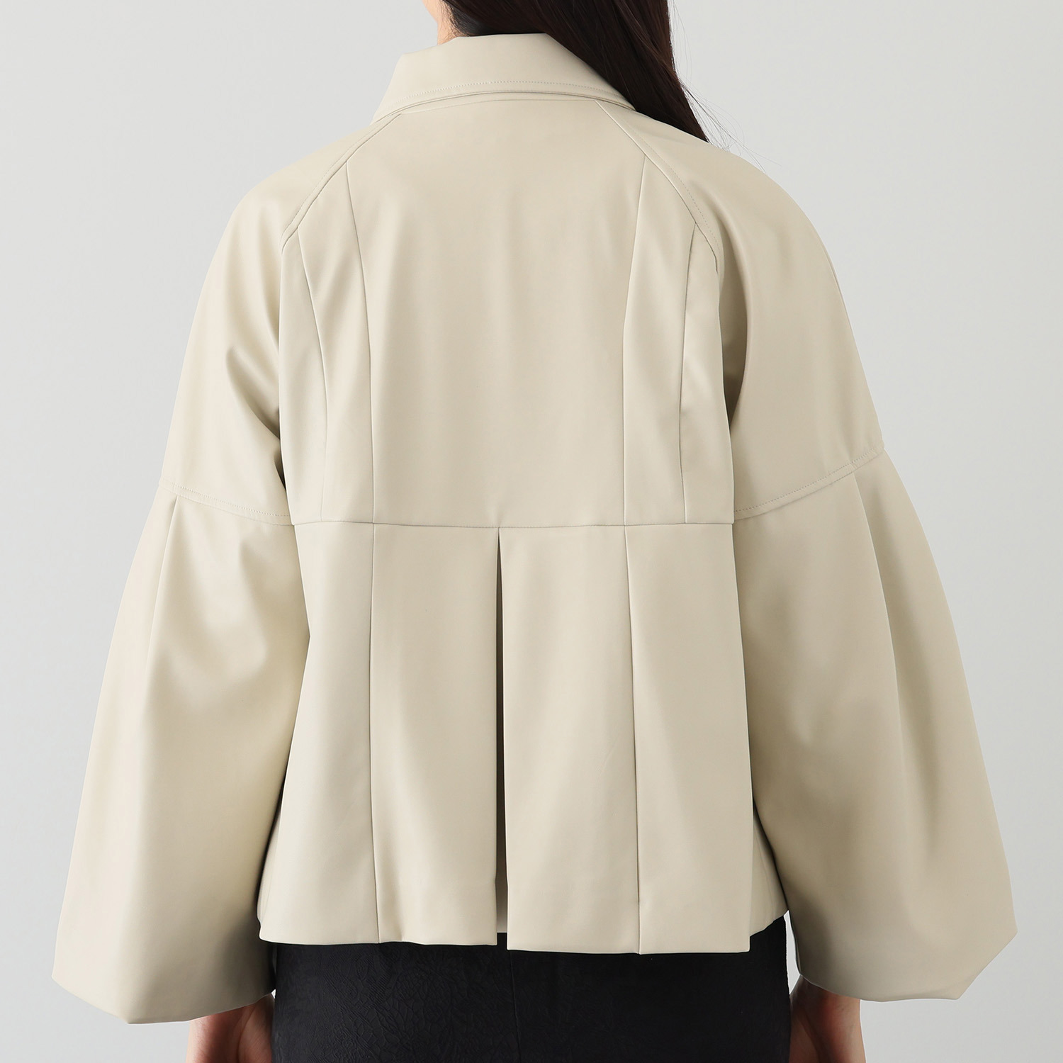 ブルーコレクション しなやかに！華やかに！ フェイクレザー ダブルブレスト ミドルジャケット