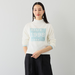 ブルーコレクション カッコかわいい！ ビッグロゴ 配色ニット ハイネックプルオーバー