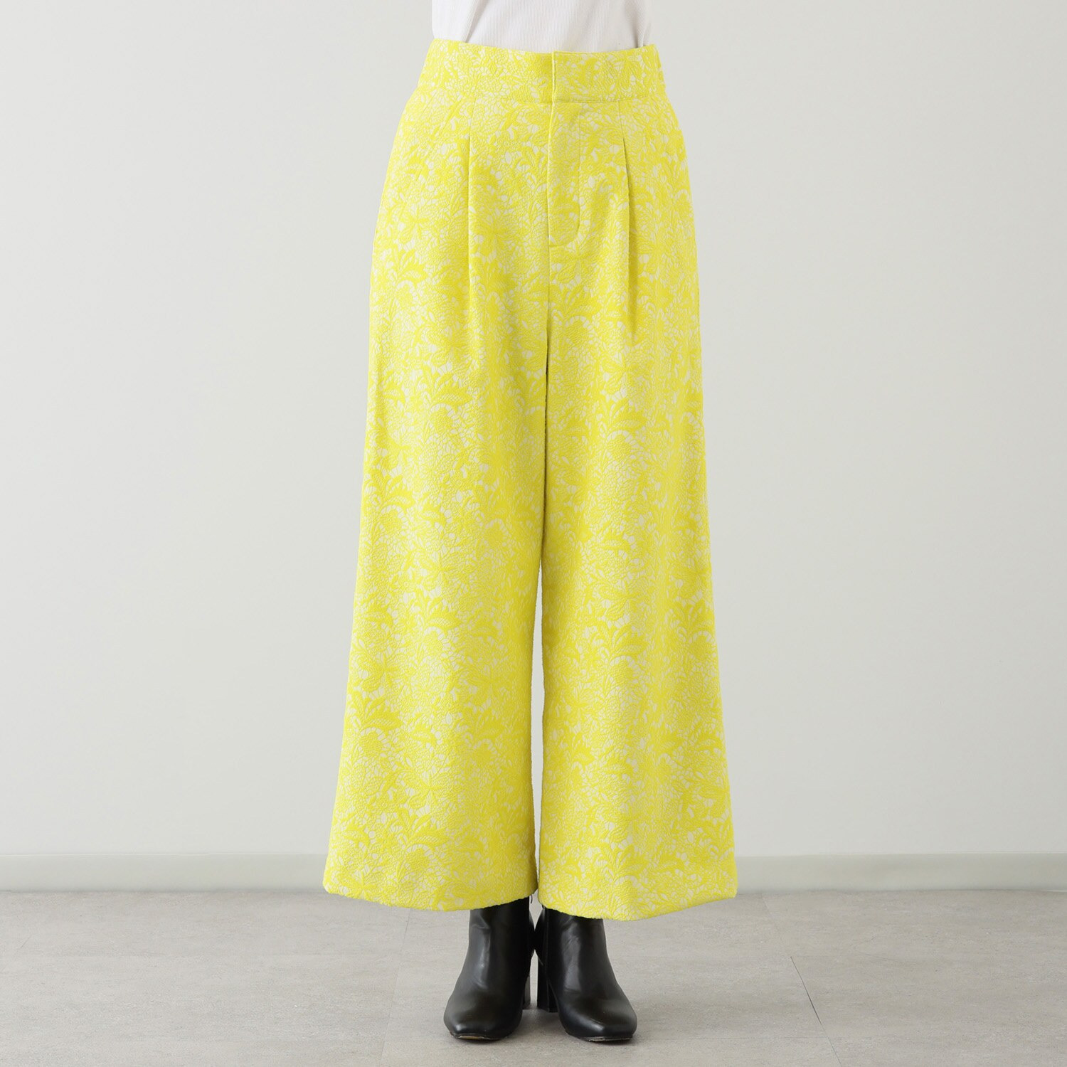 ブルーコレクション ボタニカル柄 ストレッチジャガード セミワイドパンツ