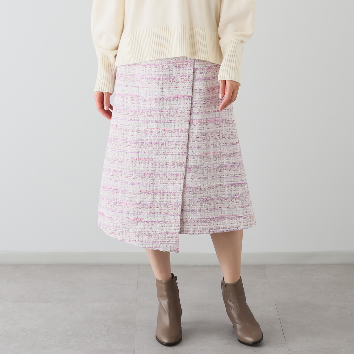 ブルーコレクション 春　一番乗り！！ きれいめツイード アシンメトリー Ａラインラップ風スカート