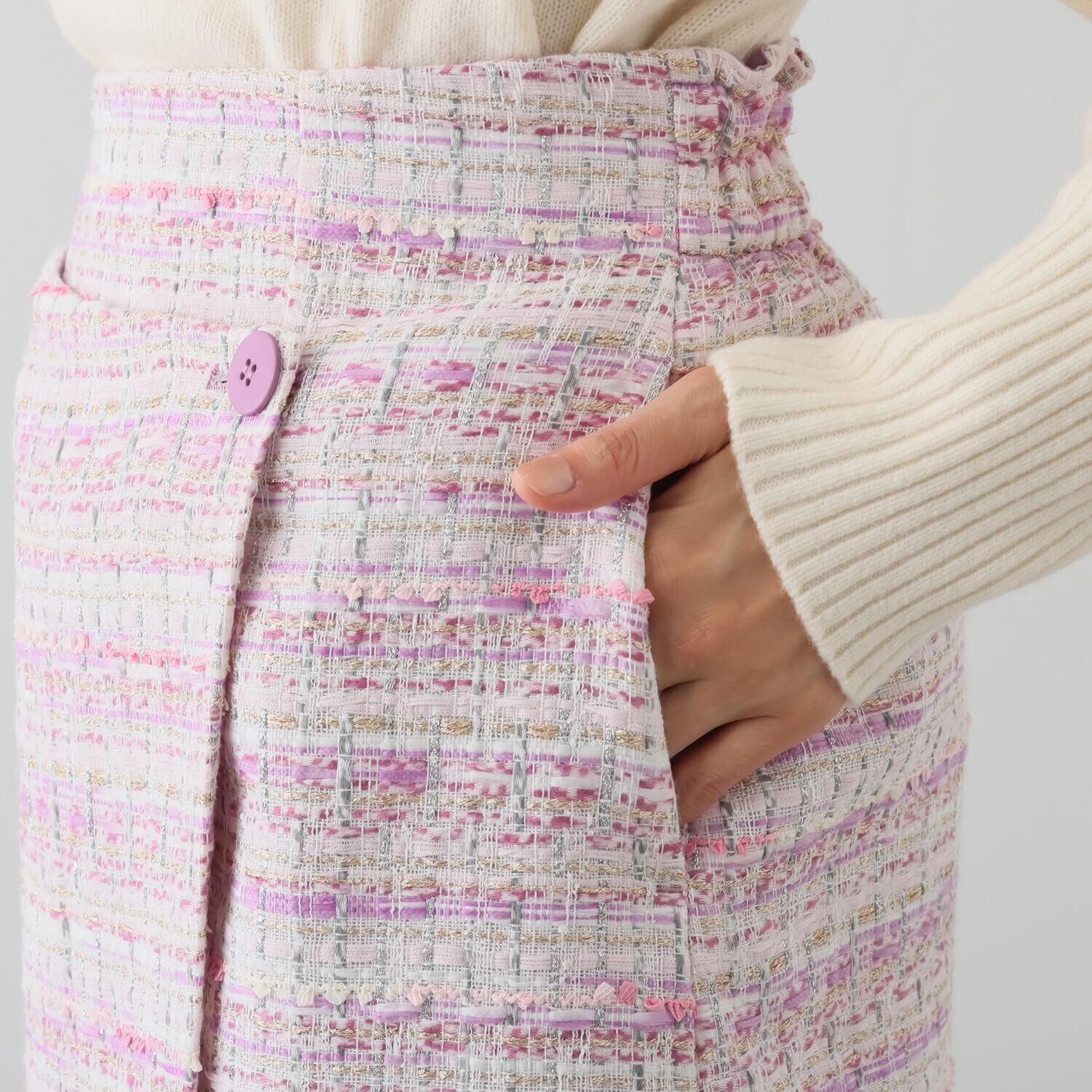 ブルーコレクション 春　一番乗り！！ きれいめツイード アシンメトリー Ａラインラップ風スカート