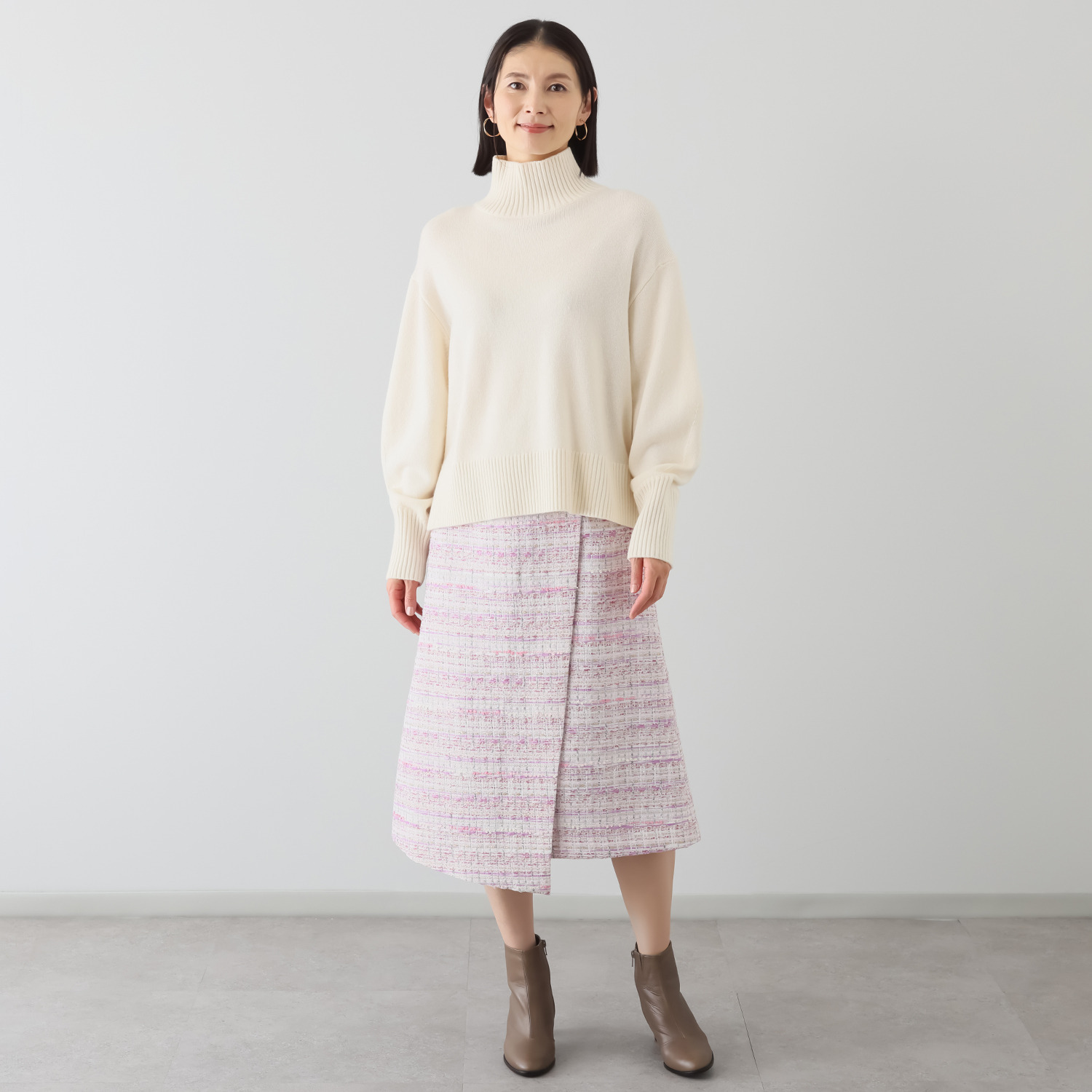 ブルーコレクション 春　一番乗り！！ きれいめツイード アシンメトリー Ａラインラップ風スカート