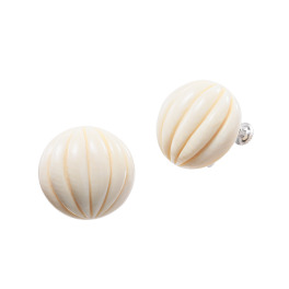 上方象牙 象牙 筋彫り ラウンドイヤリング