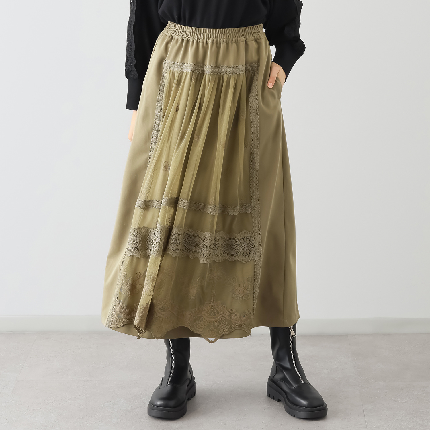 キョウコ　ヒガ パネルレース ロングスカート