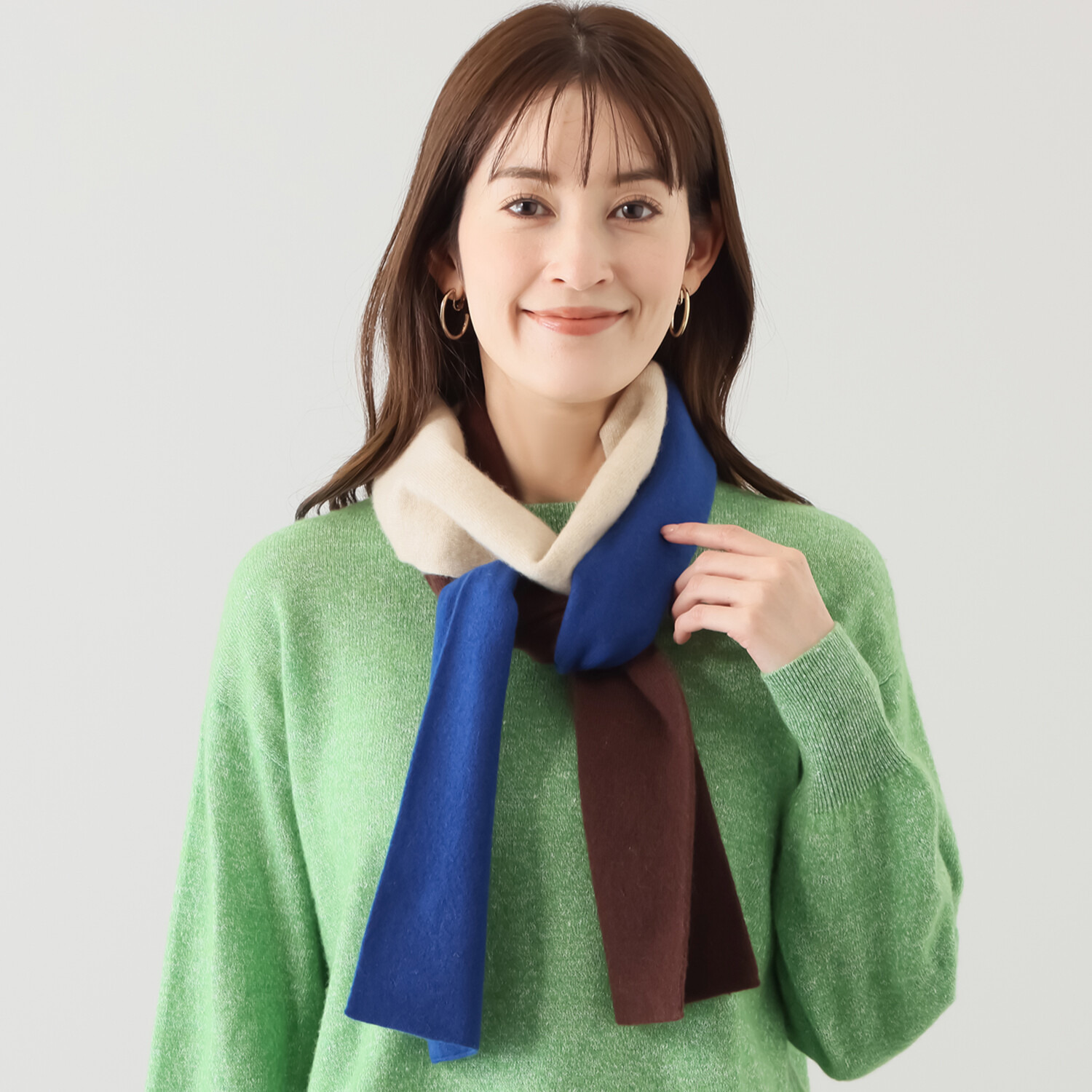 ＢＯＵＮＣＹ　ＢＯＮＤ 内モンゴル産 カシミヤ１００％ トリコロールデザイン ナローマフラー