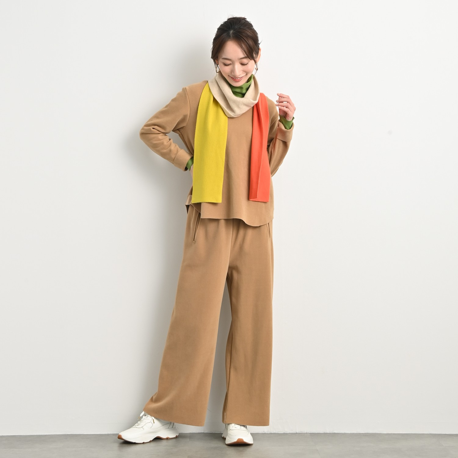 ＢＯＵＮＣＹ　ＢＯＮＤ 内モンゴル産 カシミヤ１００％ トリコロールデザイン ナローマフラー