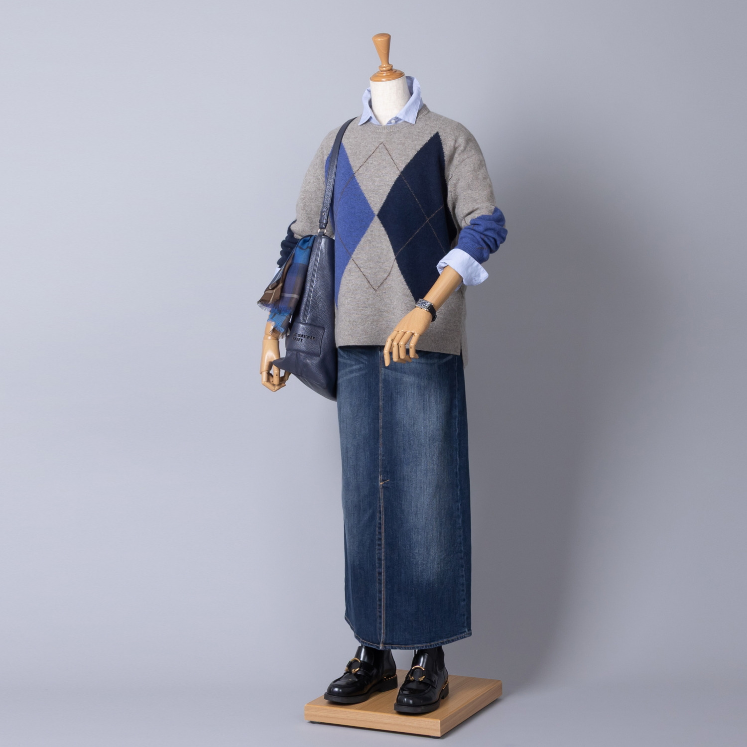 アズイズ　ビーマイセルフ バイ　ネイチャーズ モンゴルヤク サムホール付 アーガイル柄プルオーバー