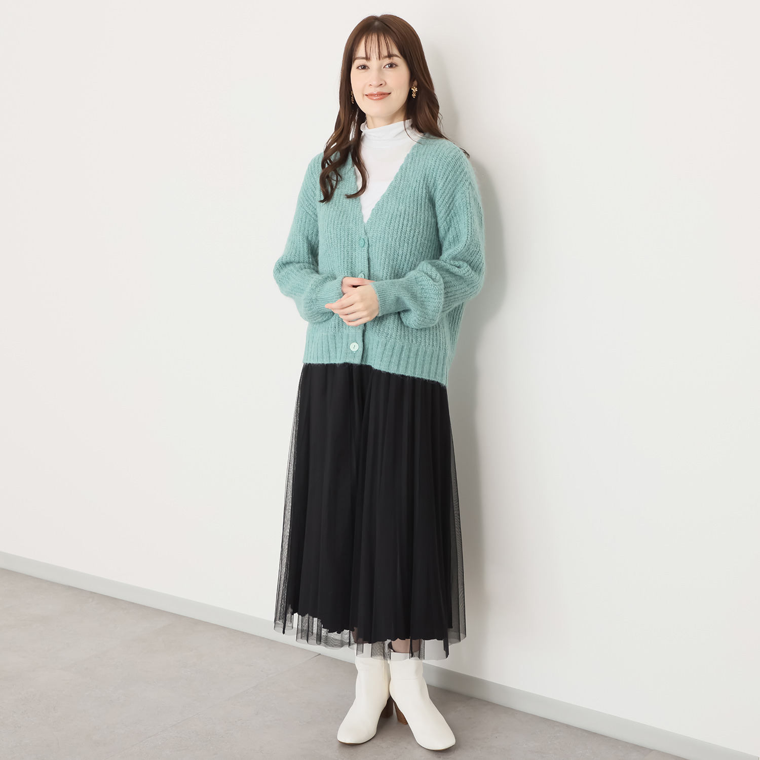 リサリサ 片畦編み Ｖネックエアリーニット カーディガン