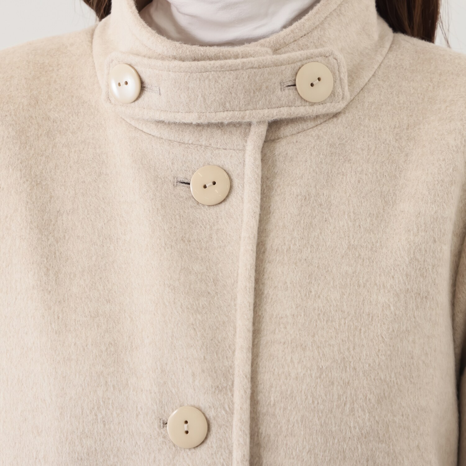 リサリサ ソフトビーバー調 ジャージー 身頃キルト裏仕立て スタンドカラー ロングコート