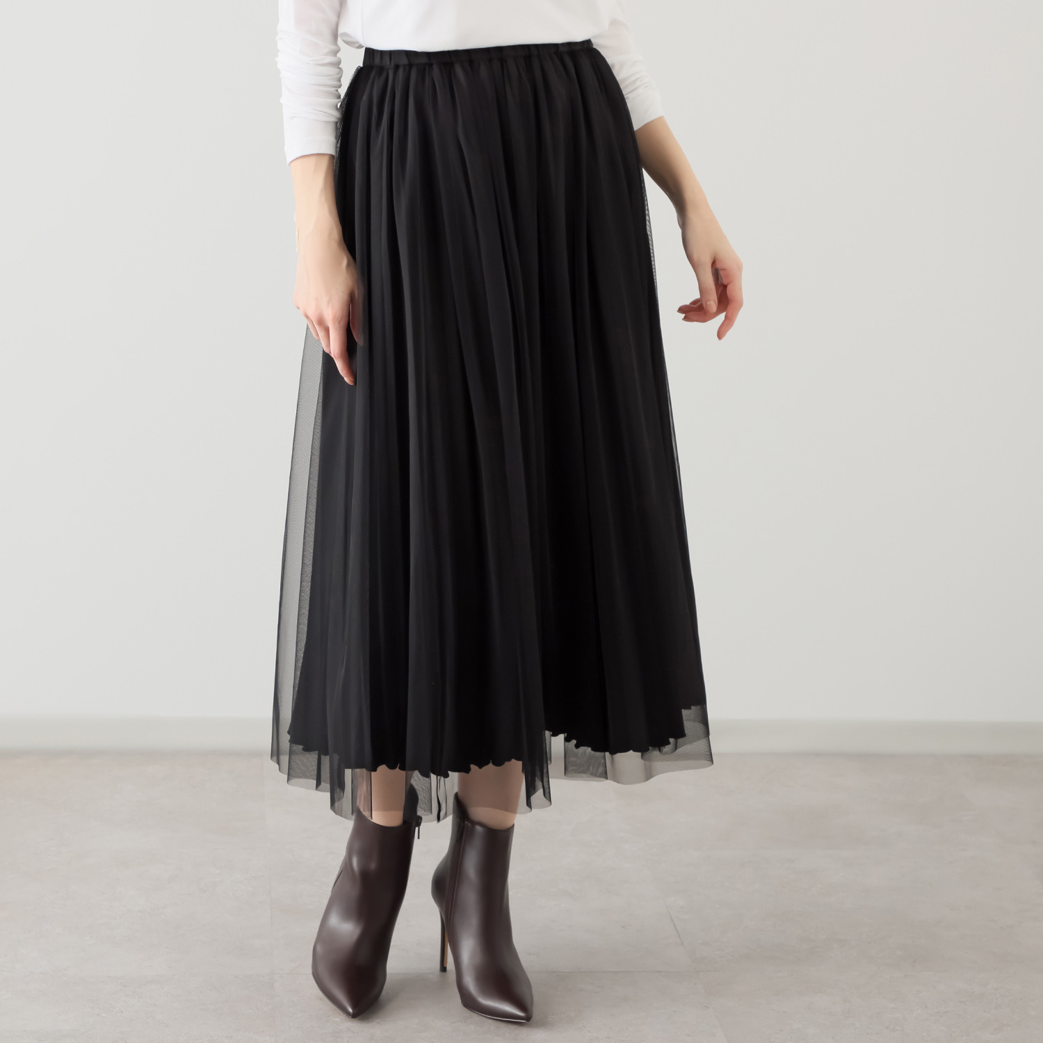 リサリサ チュールレイヤード プリーツデザイン フレアースカート
