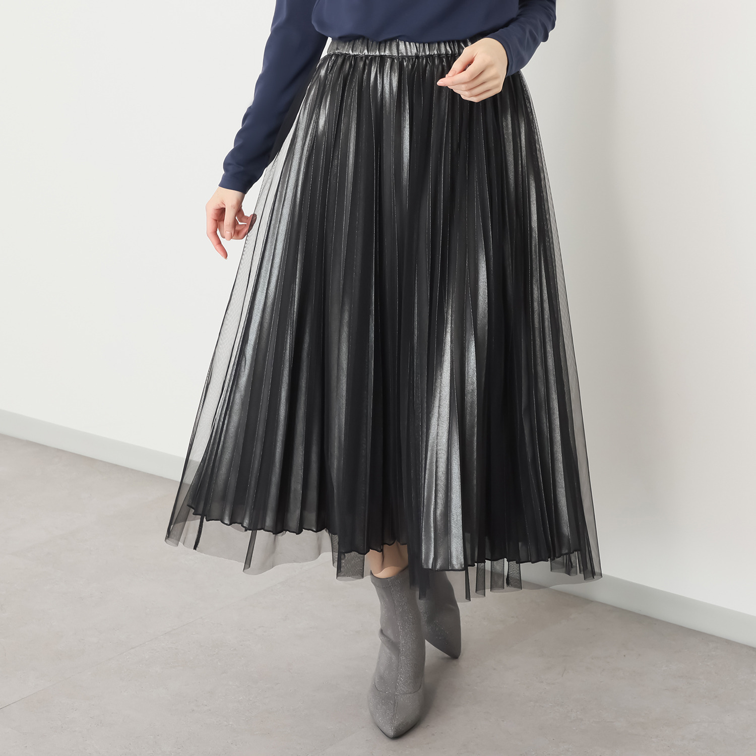 リサリサ チュールレイヤード プリーツデザイン フレアースカート