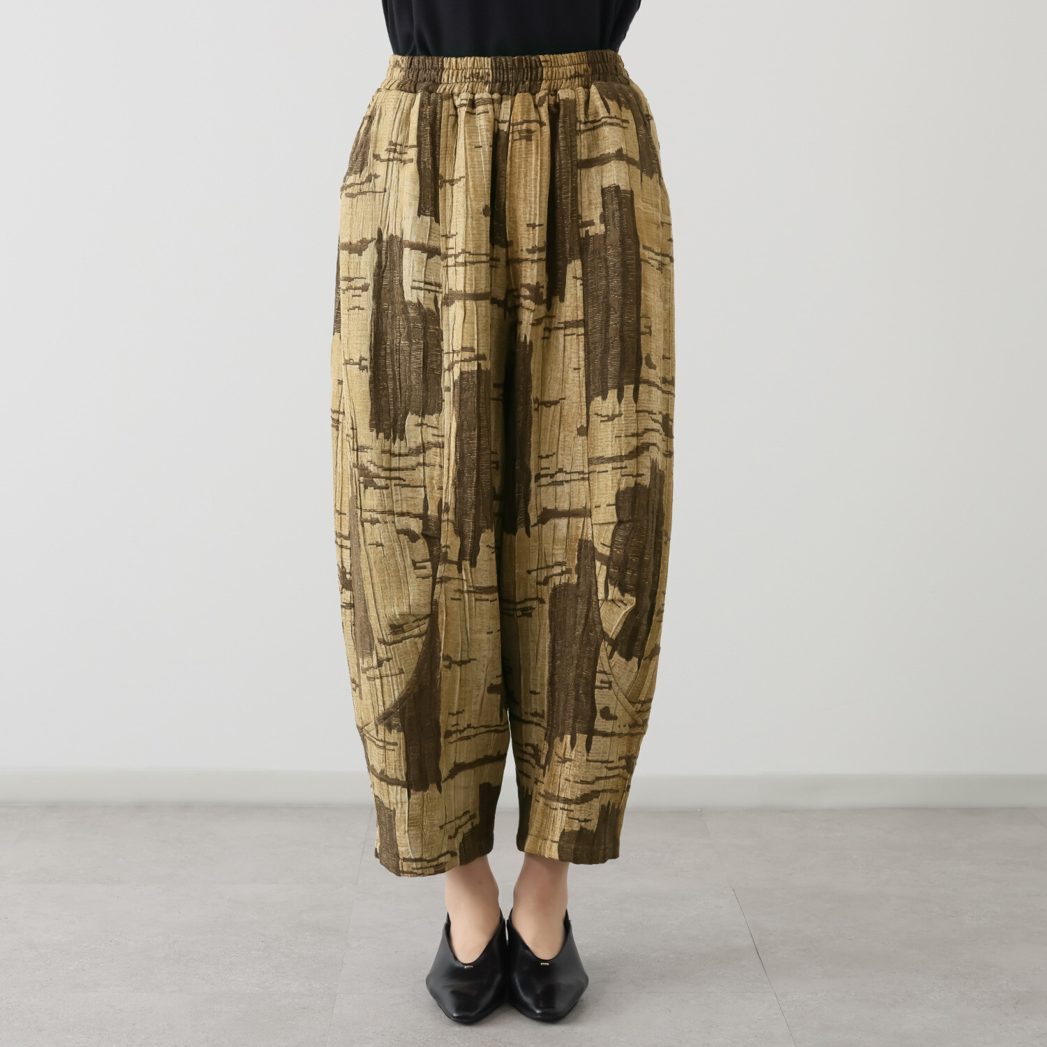 ヨシヨシ バイ　ピージェイ 異素材切替 ワイドテーパード デザインパンツ