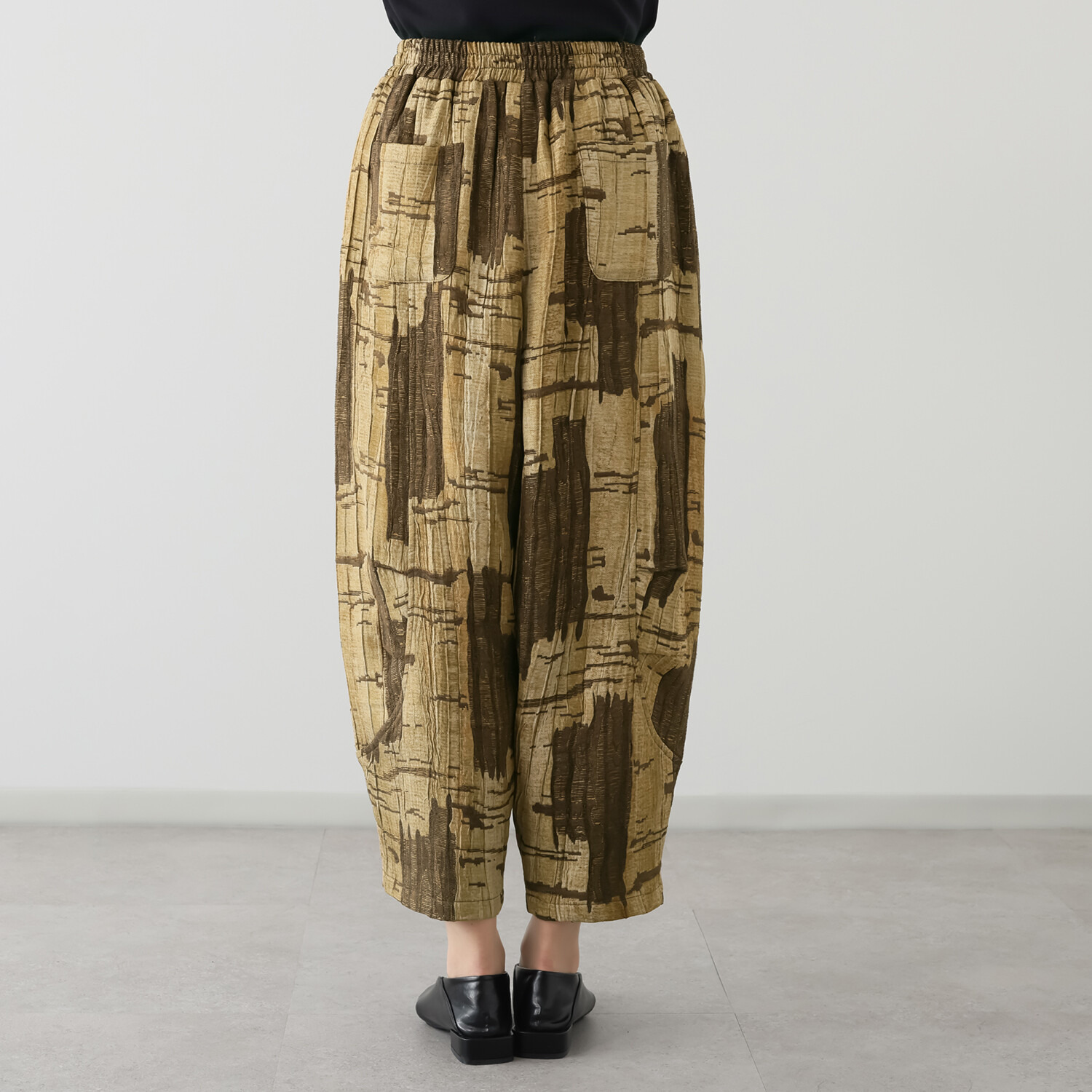 ヨシヨシ バイ　ピージェイ 異素材切替 ワイドテーパード デザインパンツ