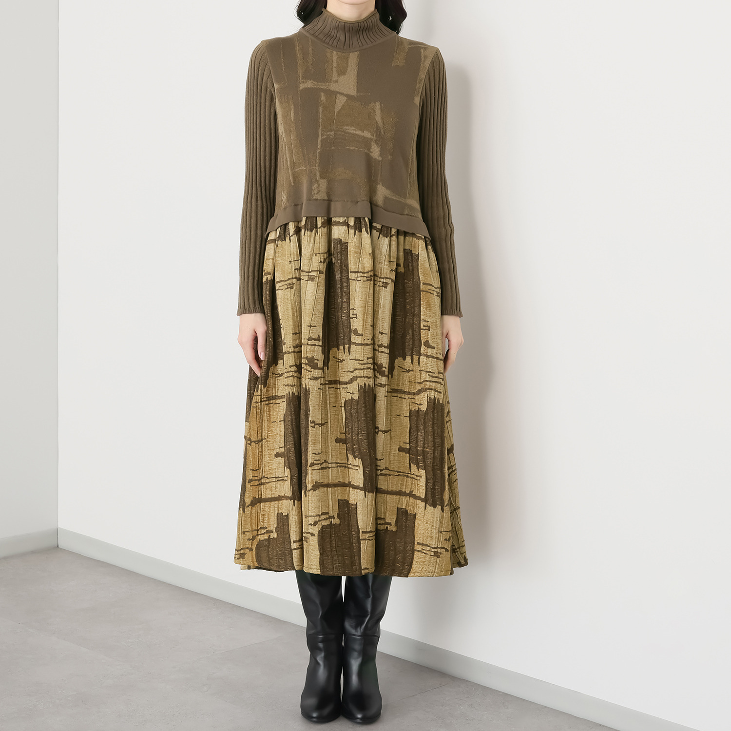 ヨシヨシ バイ　ピージェイ 異素材切替 上下切替 デザインワンピース