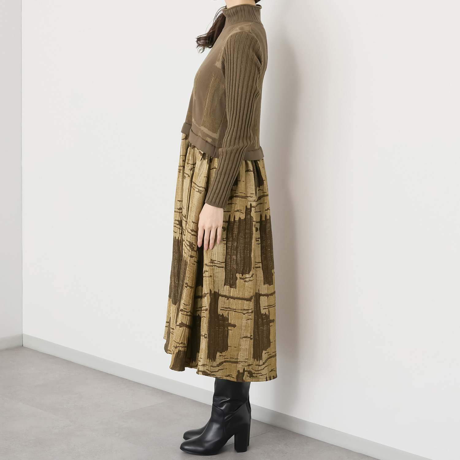 ヨシヨシ バイ　ピージェイ 異素材切替 上下切替 デザインワンピース