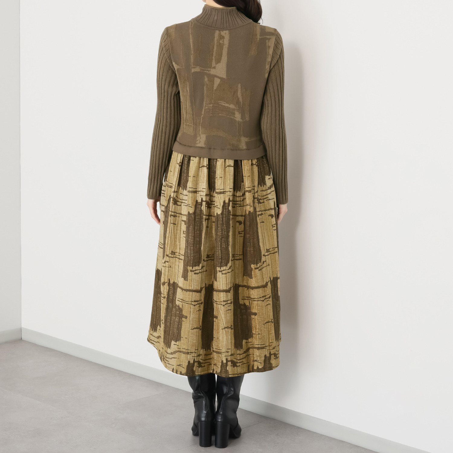 ヨシヨシ バイ　ピージェイ 異素材切替 上下切替 デザインワンピース