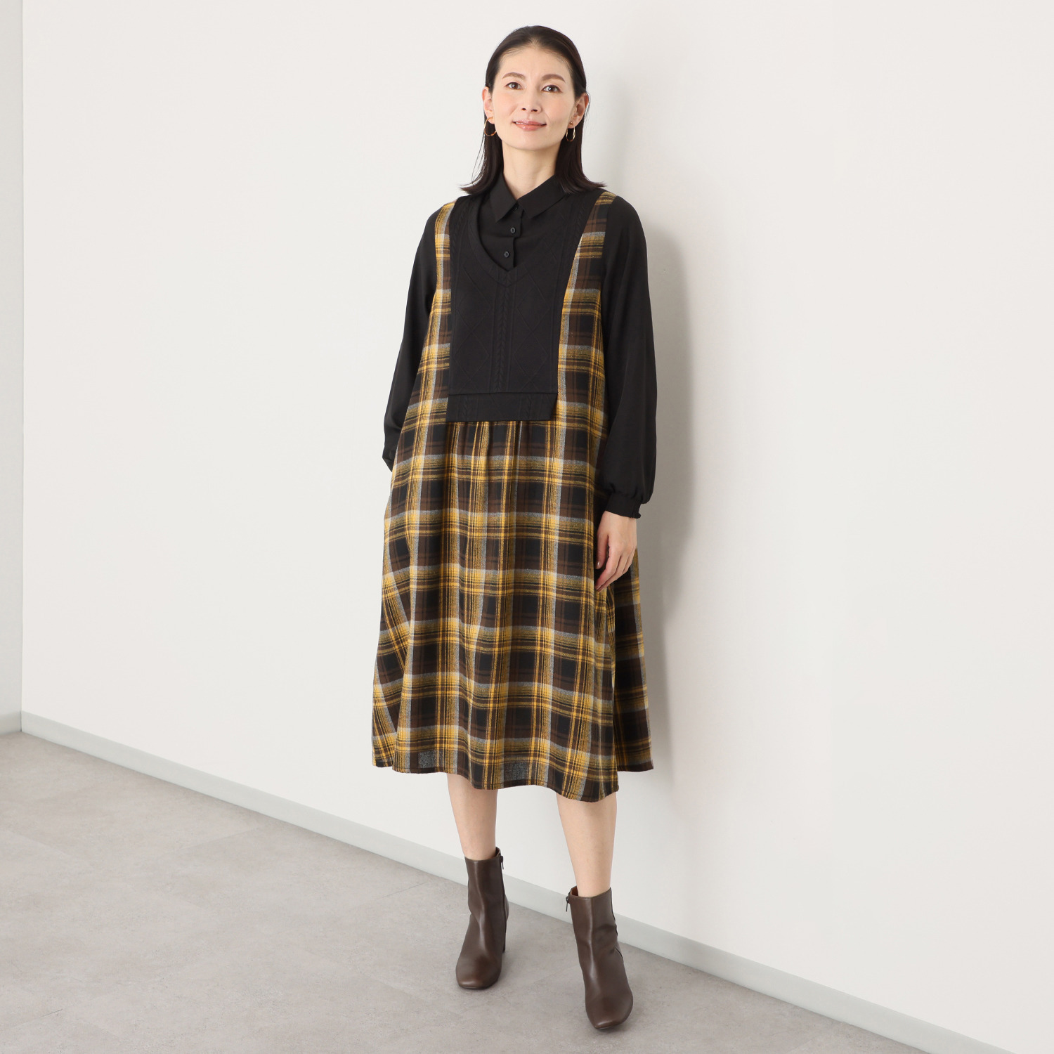 ラブソル マルチパターン シャツ衿ワンピース