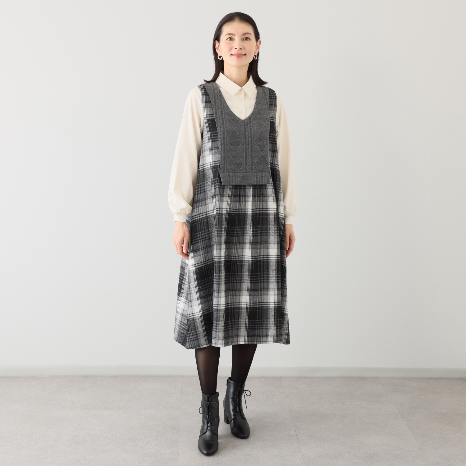 ラブソル マルチパターン シャツ衿ワンピース