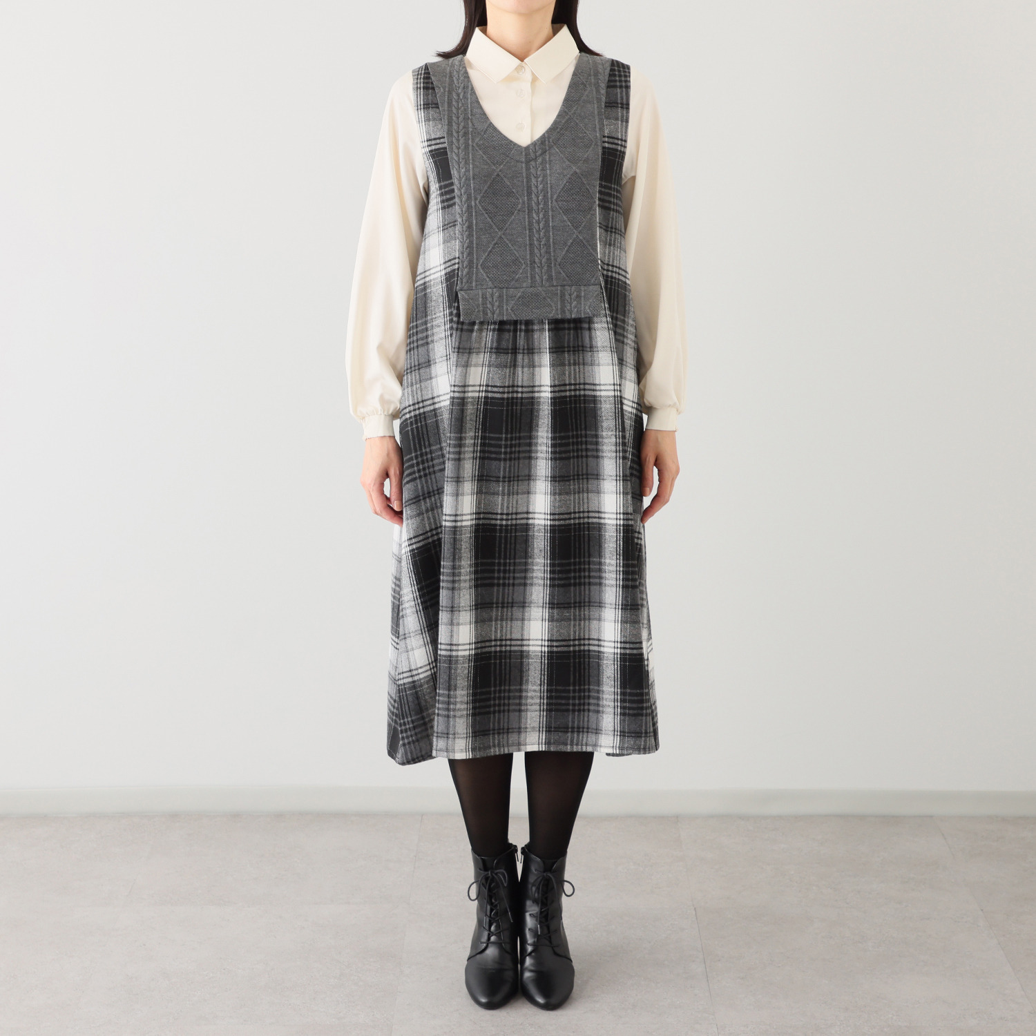 ラブソル マルチパターン シャツ衿ワンピース