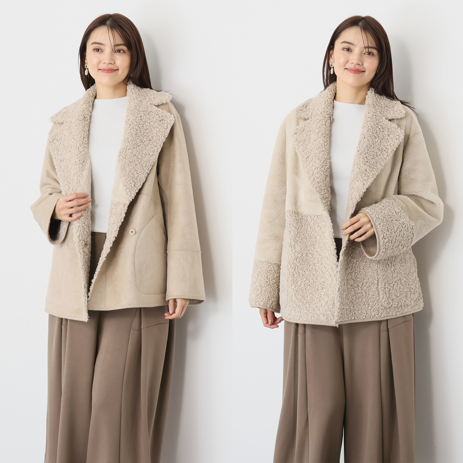 ゼラールスポーツ フェイクムートン リバーシブルで楽しめる ファー切替デザイン ピーコート