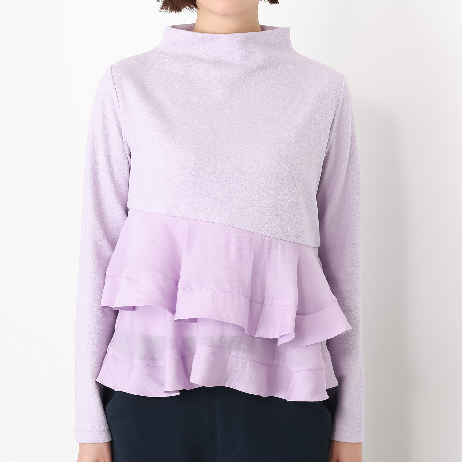 キリ　エ　キリ 異素材切替 ペプラムデザイン プルオーバー