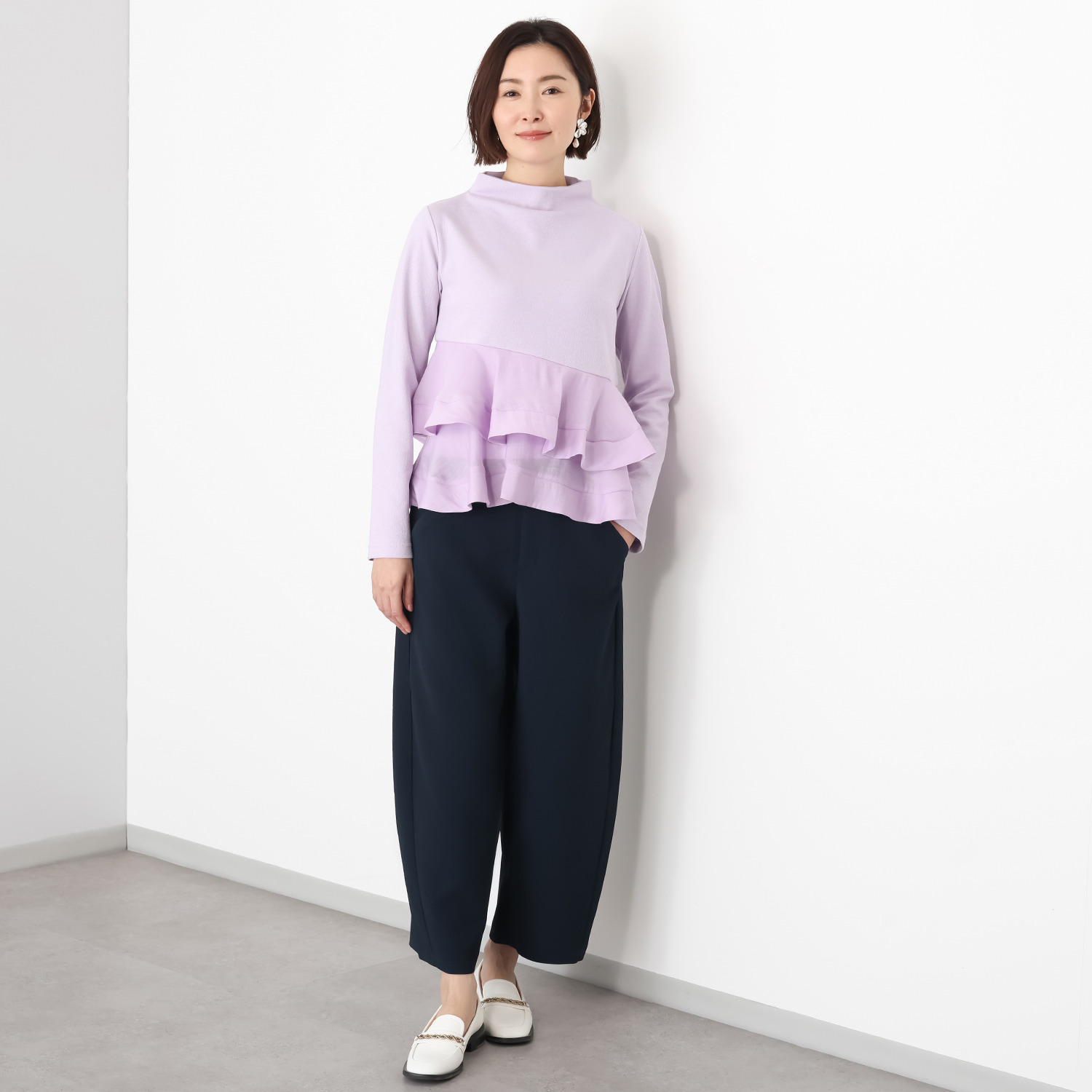 キリ　エ　キリ 異素材切替 ペプラムデザイン プルオーバー